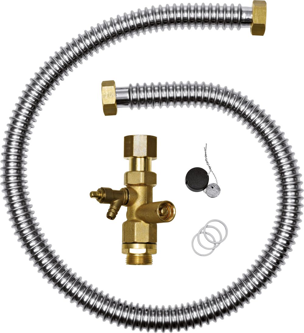 Anschluss-Set mit flexiblem Metallrohr und Messingventil, Zubehör für die Installation, geeignet für externe Anwendungen. Hersteller Bosch.